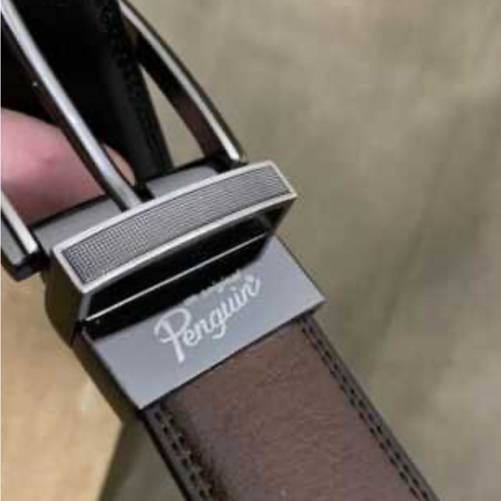 Original Penguin Brown Leather Belt with Silver Buckle